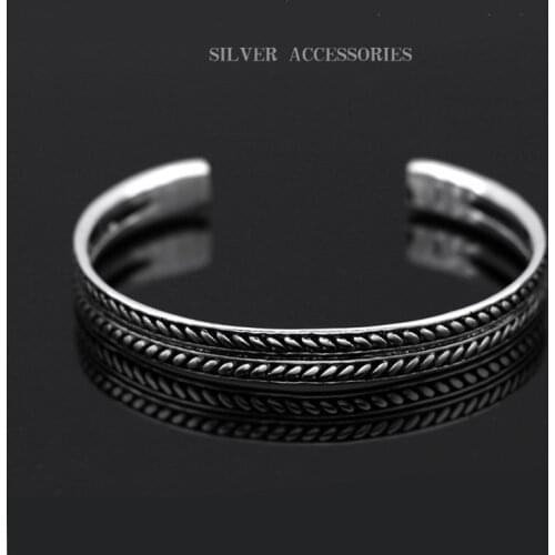 Hot Selling 925 Sterling Sliver Silver Color Vintage Decorative Leaves Pattern Open Bracelet Bangle For Women Men
