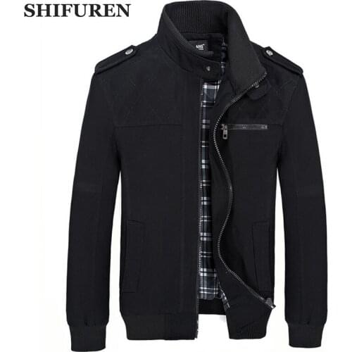 SHIFUREN Causal Mens Jacket Male Overcoat for Autumn Spring Cotton Men Outerwear Stand Collar Rib Sleeve Large Size M-XXXXL