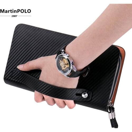 MartinPOLO Luxury Business Double Zipper Men Clutch Bag Genuine Leather Handbag Cowhide Long Phone male Wallet MP2001