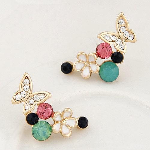 Fashion Earrings Rhinestone and Enamel Flower Pendant with Butterfly earrings Summer Jewelry