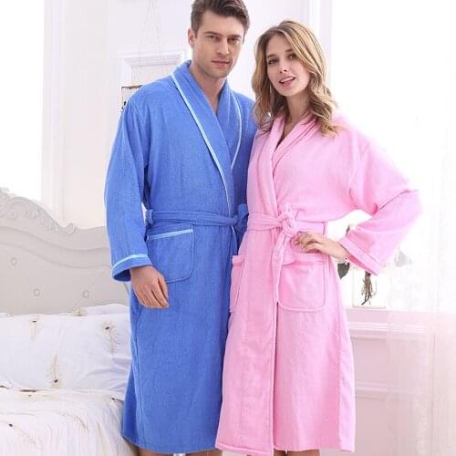 Fashion Cotton Towelling Bathrobe Nightgown Bathrobe Adult Men and Women Lovers Thick Robe Cotton Warm Sleepwear B-5927