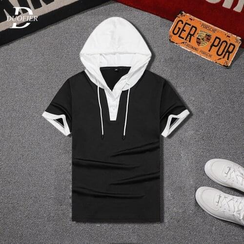 2021 Summer Men tshirt Casual Solid Loose Hooded Tops Tees Shirts New Mens Sportswear Short Sleeve Mens T-shirt Brand Clothing
