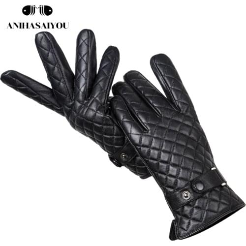 2019 Winter mens leather gloves,motorcycle gloves male,sheepskin mens winter gloves,thickening genuine leather gloves men -737