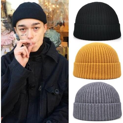Men Knitted Hats Winter Warm Women Beanies Caps Solid Color Brimless Baggy Melon Cap Outdoor Cycling Fishing Warm Hats Skullcap