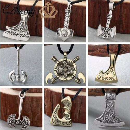 Thor Viking Axe Mens Necklace Women bew Kolovrat Slavic Amulets Hammer of Thor Torque Statement Pendant Necklace Jewelry Man