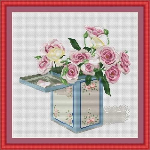 Rose flower box patterns Counted Cross Stitch 11CT 14CT 18CT DIY Chinese Cross Stitch Kits Embroidery Needlework Sets