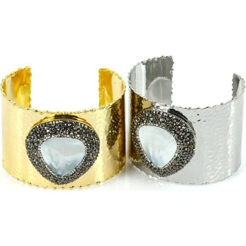 Wholesale Price New Design Shell Pearl Two Color Bangle Women Bohemia Jewelry Best Gift Genius White Pearl Rhinestone Cuff