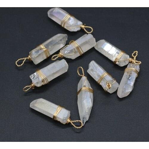 Natural Crystals Pendant Irregural Clear Quartzs Winding Golden Pendant Charms for Making DIY Jewerly Necklace Size 10x30mm
