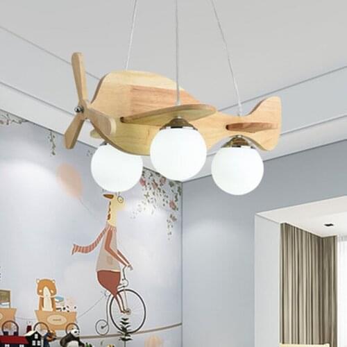 Modern Nordic Wood Bedroom Pendant Lights Airplane E27 LED Childern Kids Pendant Light Lamp for Nursery Kindergarten