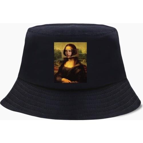 Funny Da Vinci Mona Lisa Pulp Fiction Bob Bucket Hats Summer Mens Panama Women Fisherman Hat Cotton Korean Black Hip Hop Cap