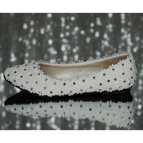 Ivory lace lfats shoes woman handmade luxury full lace flower girls dancing party flats silver crystal rhinestones bridal shoes
