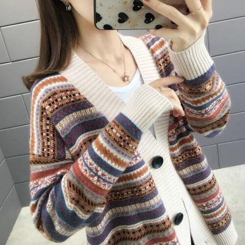 Sweater Cardigan Ladies Jacket Early Spring New Spring And Autumn Stitching Knitted Jacket Western Loose Cardigan Pour Femme