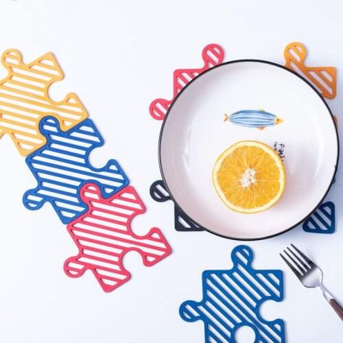 Creative Jigsaw Puzzle Coasters Kitchen Hollow Out Non-Slip Tableware Heat Insulation Pad Waterproof Placemat Coffee Cup Pot Mat