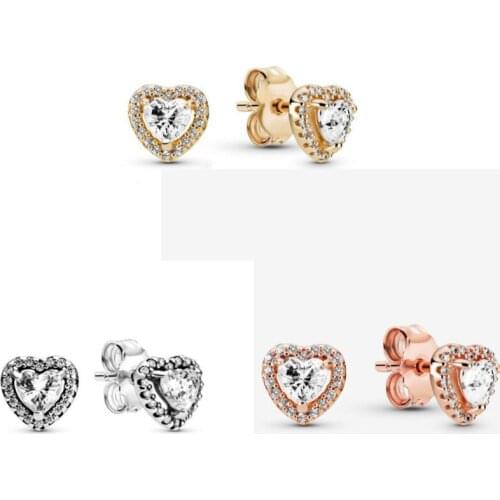 925 Sterling Silver Winter Rose Gold Sparkling Snowflake Elevated Heart Pan Earrings Womens Original Earrings