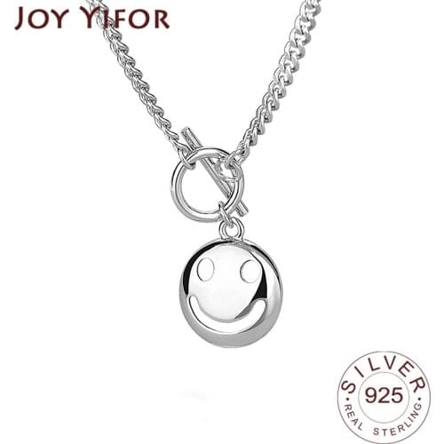 925 Sterling Silver Necklace For Women Ladies Elegant Chain Smile Face Sterling Silver Jewelry Round Necklace