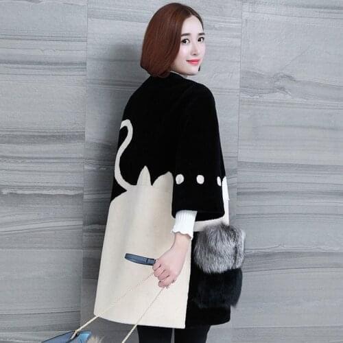 2020 Real Fur Coat Autumn Winter Wool Coat Fox Fur Splice Long Coats Ladies Korean Jacket Manteau Femme Hiver KJ780