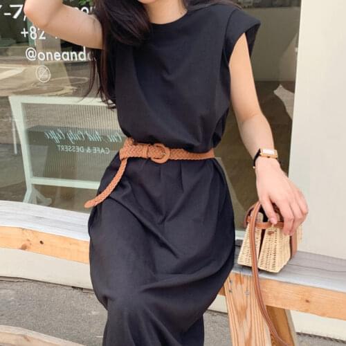 Vintage Cargo Dress Woman with Belt High Waist Single-breasted Vestidos Woman Clothing Korean Chic OL Black Maxi Dresses Female