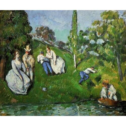 100% Handmade famous Oil Painting Reproduction on linen canvas,couples-relaxing-by-a-pond BY paul Cezanne,landscape oil painting