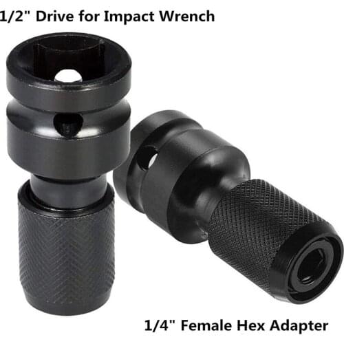 2PC 1/2 inch Square To 1/4 inch Hex Ratchet Socket Wrench Adapter Spanner Set Drive Converter Impact Tool