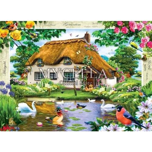5d Diy Diamond Painting Full Cross Stitch Diamond Mosaic Swan Cottage Gardening & Flowers Art Crafts Christmas Gift Home Decor