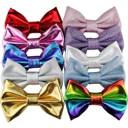 20pcs/lot Messy Metallic Glitter Bow Hair Clips For Children 4inch Kids Hair bows Headbands Hair Accessories