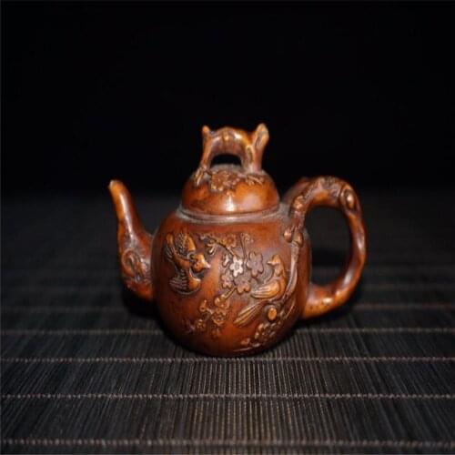 Chinese pure handicraft (boxwood carving, plum and magpie spring pot collection