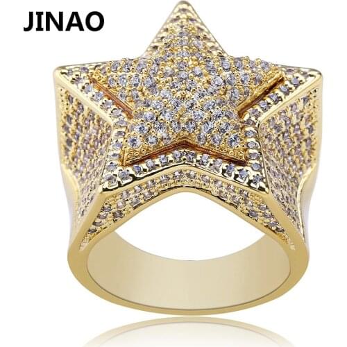 Solid Star Hip Hop Finger Rings For Men Women Iced Out Bling CZ Stones Gold Silver Color Jewelry Optional Size 7-11 Charm Ring