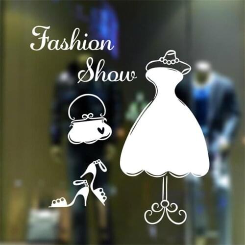 Creative Dress High Heels Hat Shape Wall Stickers Showcase Window Glass Art Mural Fashion Show Vinyl Removable Carved Wall Decor