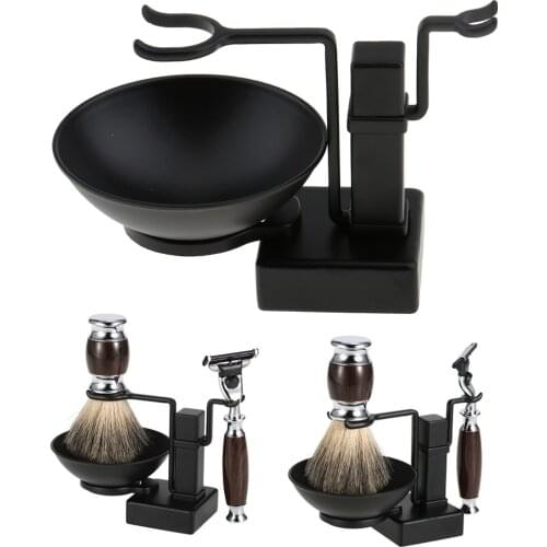 Black Shave Set for Men, Shaving Stand with Soap Bowl Set - Fits for Most Razors and Brushes