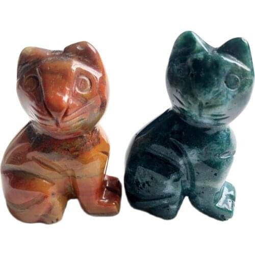 Natural Crystal stone cat hand carved statue Home decoration gifts