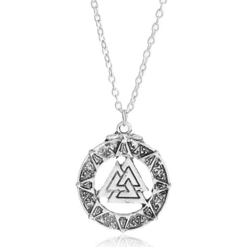 Odins Valknut Rune Circle Viking Symbol Necklace Retro Amulet Choker Necklace Nordic Jewlery Men Gifts