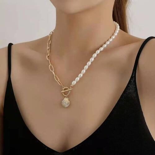 Fashion Personality Simple Womens Necklace Pearl Metal Chain Scallop Pendant Necklace Jewelry 2021 Trend New Product Party Gift
