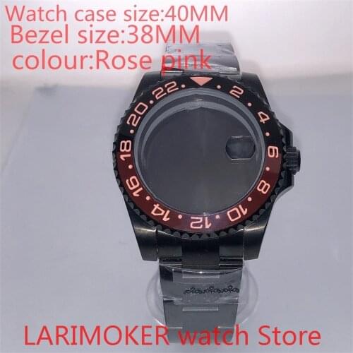 Suitable for Mingzhu 8215 40mm sapphire glass 904L stainless steel case sealing bottom cover, with bezel Rose pink
