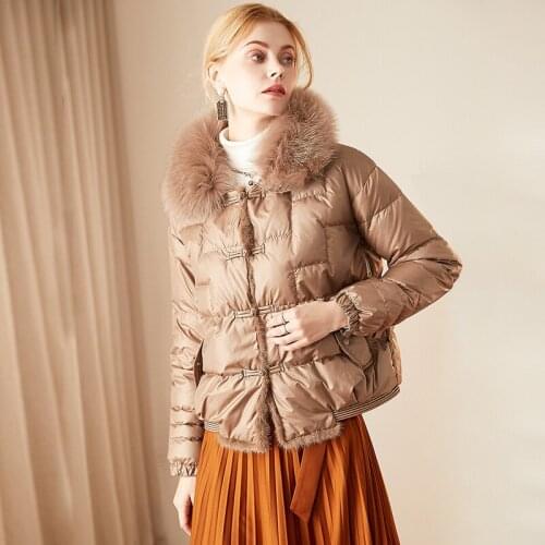 Women 2021 Winter Elegant Short White Duck Down Coat Real Fox Fur Collar Hooded Female Puffer Jacket Thicken Warm Ladies Outwear