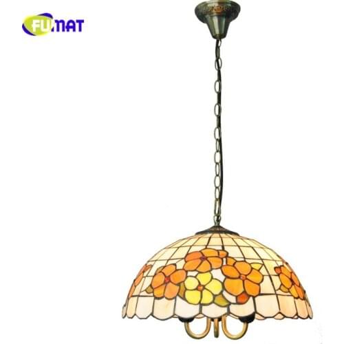 FUMAT Modern 16-inch Yellow Floral Pendant Lights Tiffany Stained Glass Light For Living Room Bed Room LED Pendant Lamps