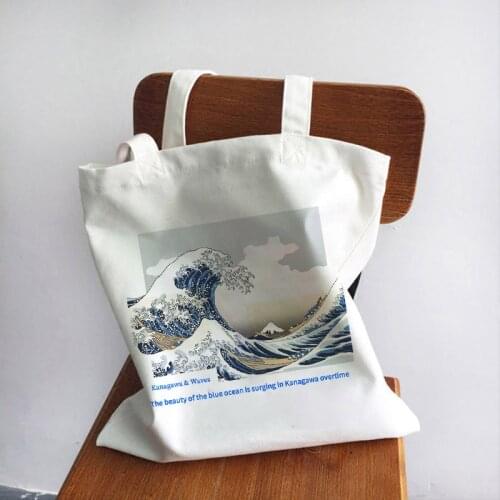 Japanese wave print canvas bag ins Harajuku cartoon Y2K shopper bag fun large capacity women bag cute Ulzzang women shoulder bag