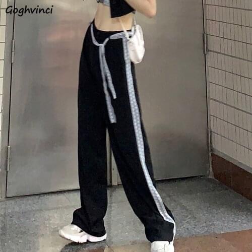 Pants Women Lace-up Patchwork Design Cool Students Streetwear Girl Straight Loose Soft Stylish Ulzzang Chic Casual Female Newest