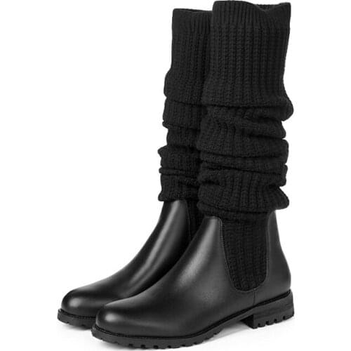 Classic women boots new 2020 autumn winter low heels round toe shoes woman black casual over the knee high boots shoes woman