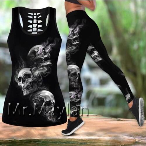 3D Printed Skull Smoking Hollow Tanktop Women Sexy Vest Girls Fashion Tank tops Clothes ropa mujer Oversized Drop ship AP1166