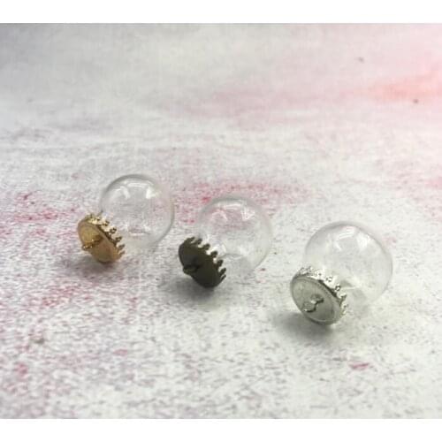 10pcs/lot 20x12mm Mini clear glass globe 6 color base findings glass vial pendant wishing bottle jars dome cover necklace decor