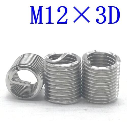 10Pcs M12*3D Stainless Steel Coiled Wire Helical Screw Thread Inserts M12 Screw Bushing self tapping thread repair tool