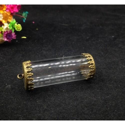 20sets/lot 40*15mm tube glass vial pendant locket opening empty glass bottle globe bronze plated diy jewelry necklace container