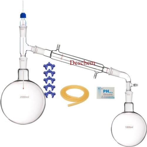 2000ml,24/40,Glass Distillation Apparatus,New Lab Vacuum Distill Glassware Kit