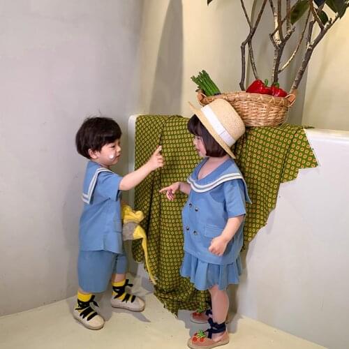 2021 Summer New Korean Boys and Girls' College Style Suit Sister and Brothers Clothing Childrens Navy Style Kids Summer Costume