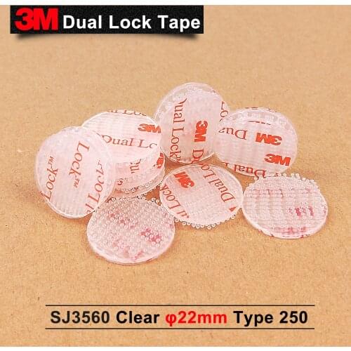 22mm circle die cut 3M Dual Lock SJ3560 Clear Reclosable Fastener adhesive tape, Type 250, 30pcs/lot