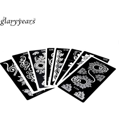 8 Sheets Hollow Henna Tattoo Stencil Body Art Paste Drawing Flower Heart Pattern Bracelet Design Mehndi Tattoo Templates S200#01