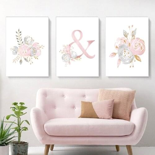 5D DIY Diamond Painting Pink Flower Letter Full Square Diamond Embroidery Cross Stitch Kits Mosaic Home Decor Rhinestones