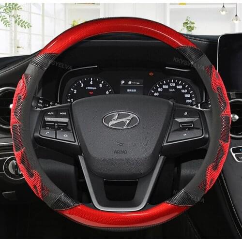 Carbon Fiber+Leather Car Steering Wheel Cover Anti-slip for Hyundai i30 kona i10 i35 elantra santa fe Auto Accessories