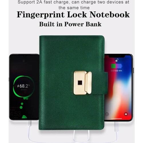 A5 Pu leather Smart Fingerprint Lock Notebook Business Student Diary Built in Power Bank 10000mAh charg for xiaomi huawei iPhone