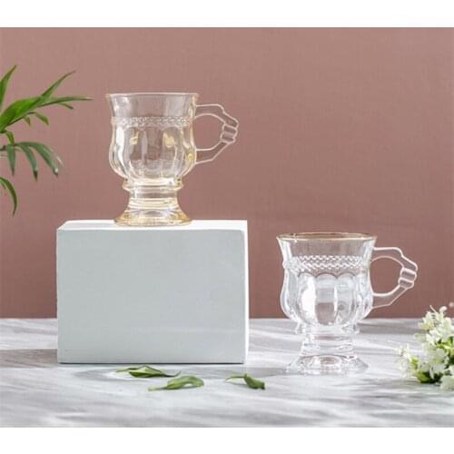 Nordic Retro Transparent Amber Wine Glass for Bar Romantic Embossed Office Water Cup Creative Home Flower Teacup Party Goblet